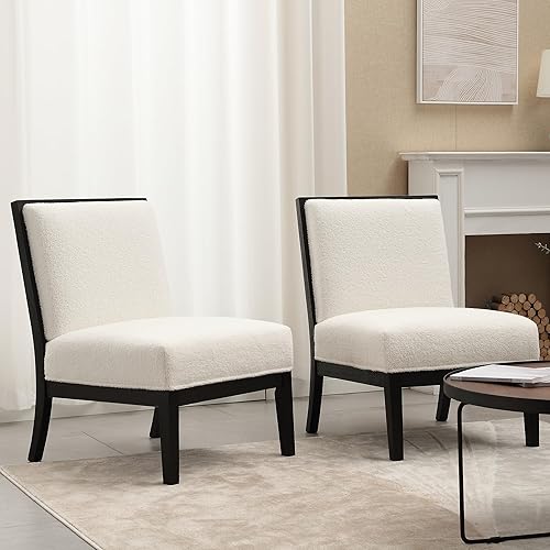 Juego de 2 cómodas sillas de lectura decorativas, tapizada con patas de madera negra, silla auxiliar pequeña para sala de estar, dormitorio, sala de