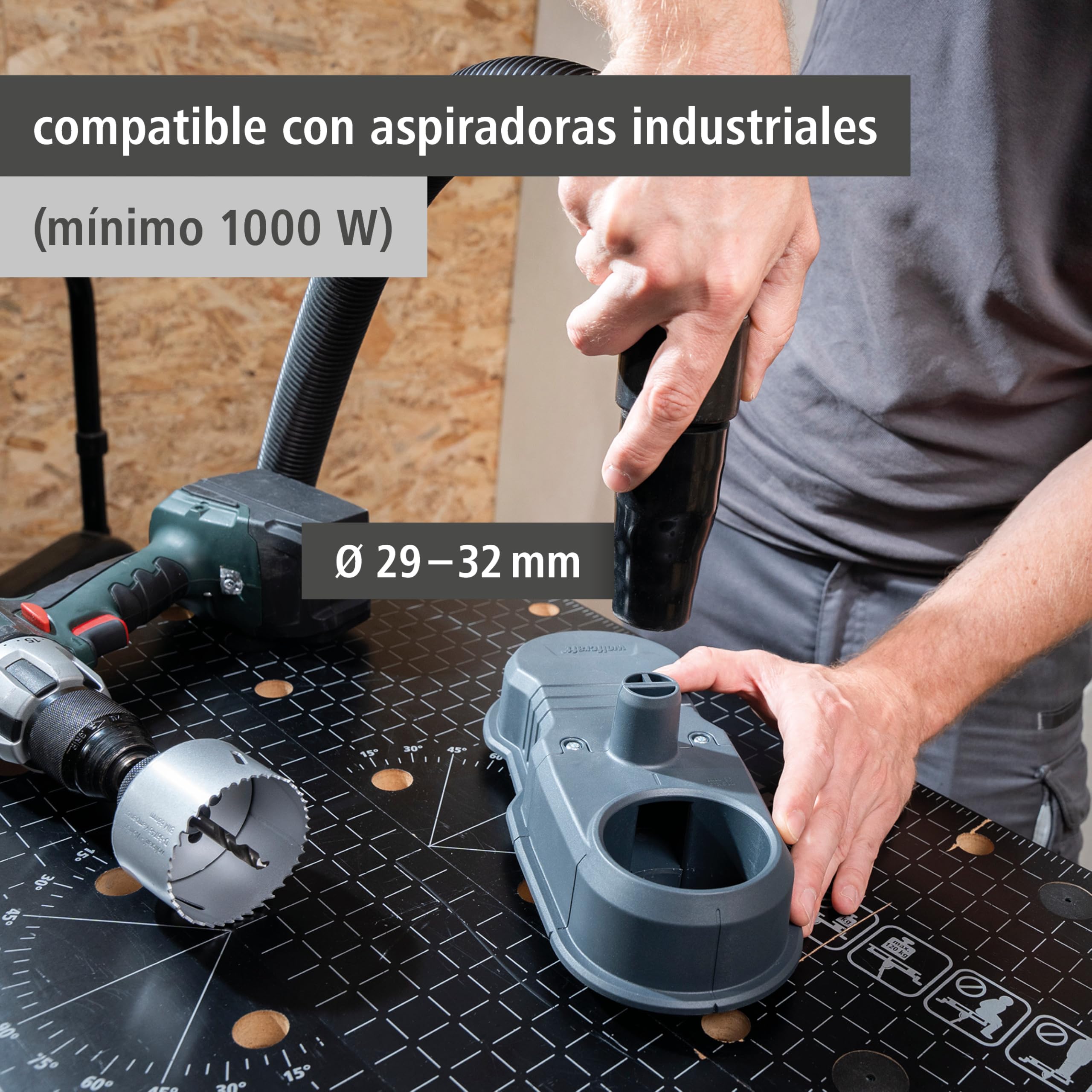 wolfcraft Sistema de aspiración HSD 68/100-5954000 - Sistema de aspiración de polvo de uso universal, ideal para trabajos con sierras de corona y brocas