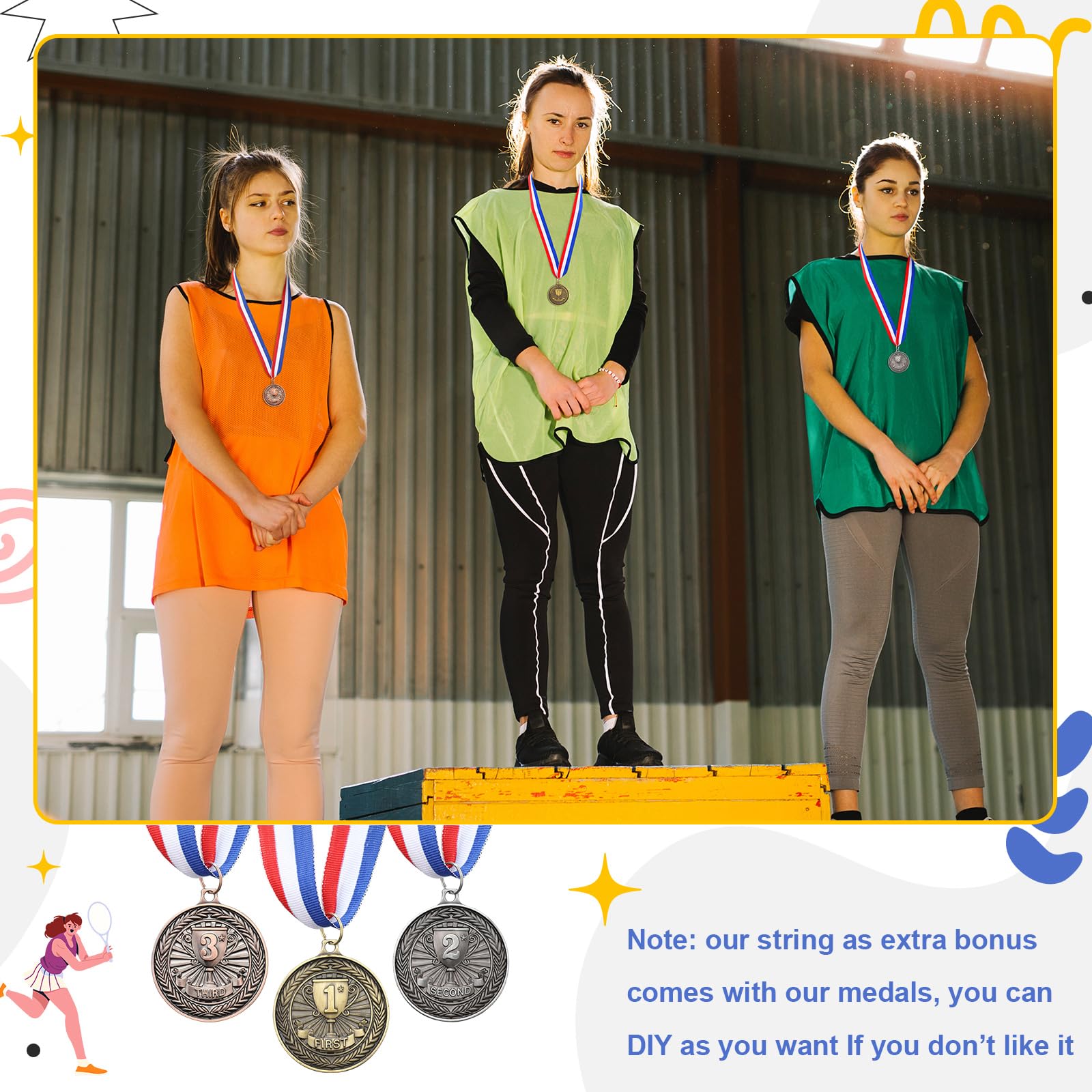 RoundFunny Auszeichnungsmedaillen 1. 2. 3. Platz Medaillen Metall Gewinner Trophäe Auszeichnungen Gold Silber Bronze Preise für Sportwettbewerbe Party, 5,1 cm
