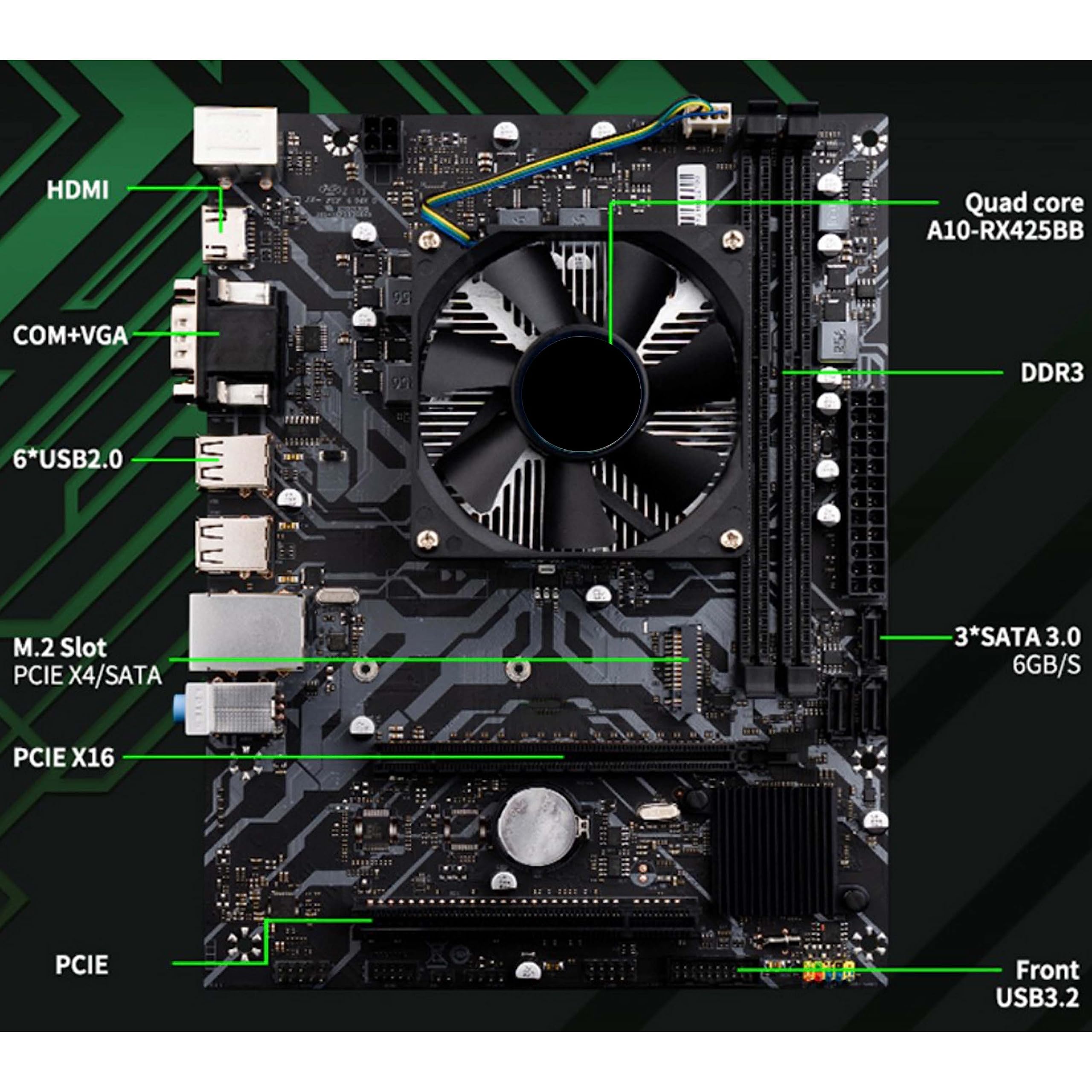 SIMPLETEK – Scheda Madre con Processore integrato dissipato - microATX | 2 x DDR3 + Slot M.2 e SATA | HDMI VGA RS232 PS/2 USB 2.0