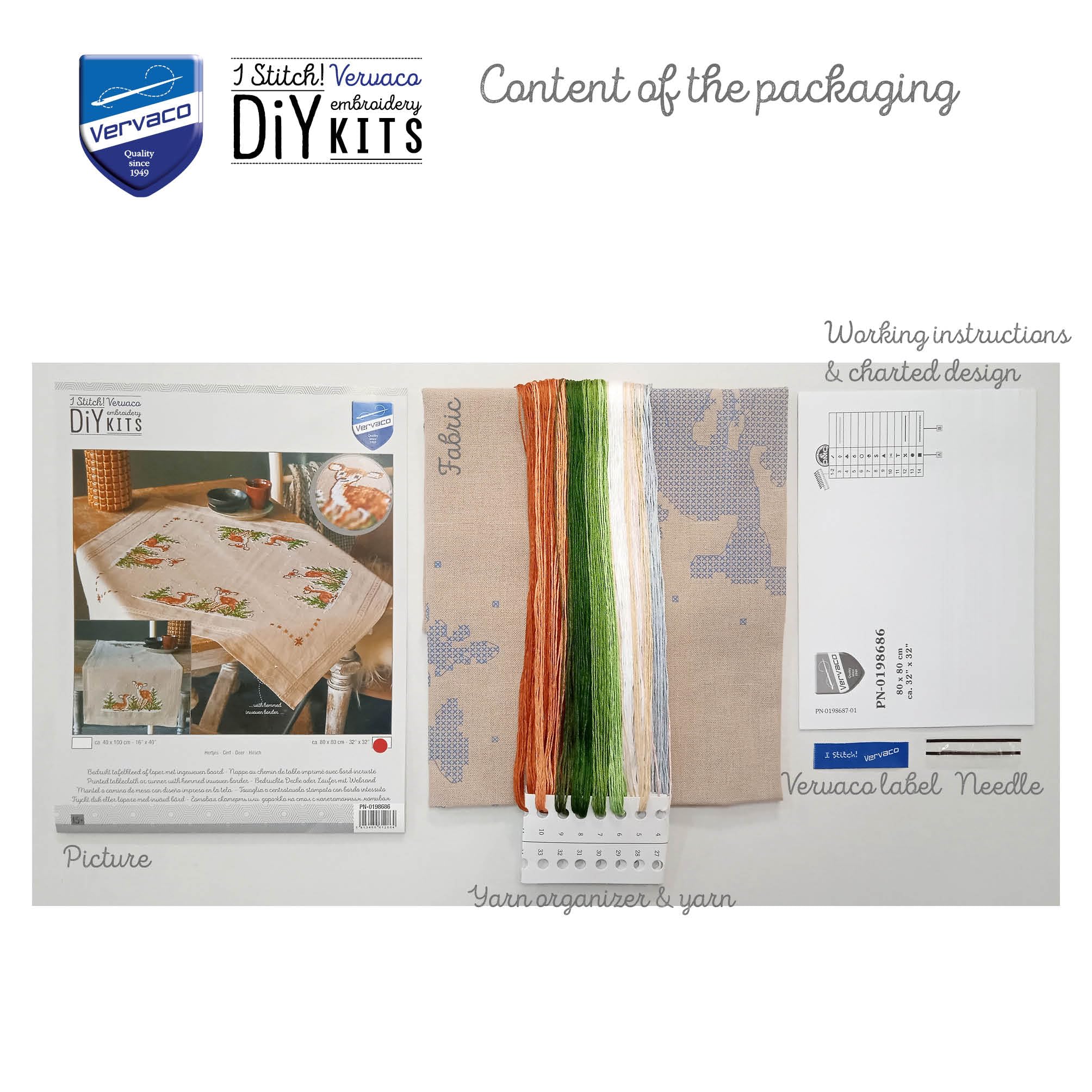 Vervaco Ricamo Punto Croce Kit Prestampato Tovaglie CERVO Biancheria Da Tavola Set Fai Da Te Creativo 80 x 80 cm Kit Hobby Creativi Adulti Casa Decor Cross Stitch Embroidery