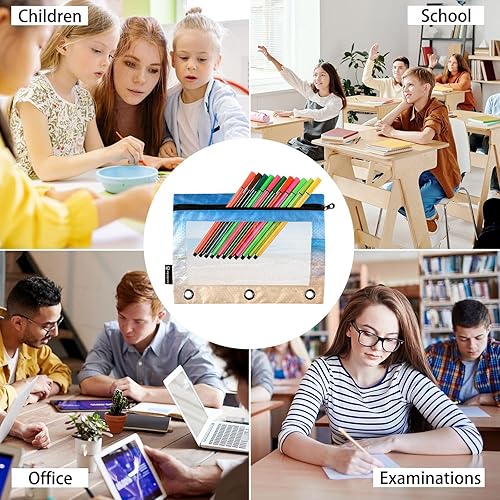 Vista 138 de ALAZA Estuche para lápices para carpeta de 3 anillas, carpetas con estampado de vacas, bolsas para lápices con ventana transparente con cremallera