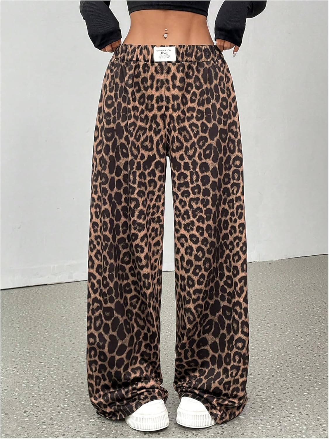SHENHE Women's Leopard Wide Leg Pants Y2k Elastic Waist Loose Lounge Casual Pants Trousers - Image 3
