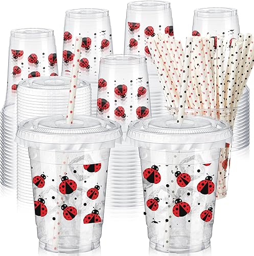 Miniatura 23 de 50 tazas de plástico desechables de los años 80 de 12 onzas G Back to 80s tazas gruesas temáticas de los años 80 tapas para tazas transparentes con