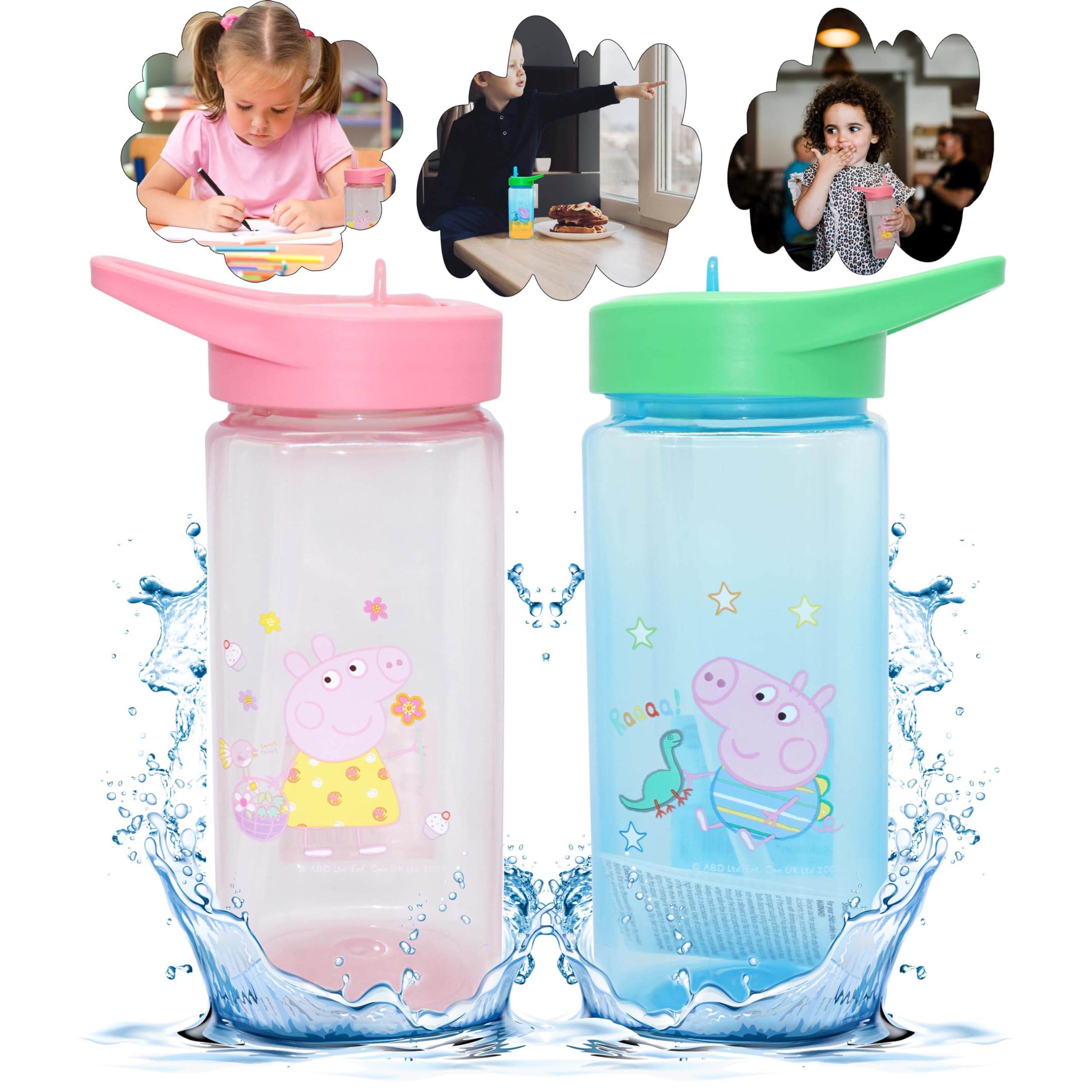 Srv Hub Boys Peppa And George Pig Peppa Pig & George Pig Kids Water Bottle With Straw – 420Ml Bpa Free Non Spill Reusable Bottle For School, Nursery & Travel – Toddler Drinking Bottle With Pop-Up Lid