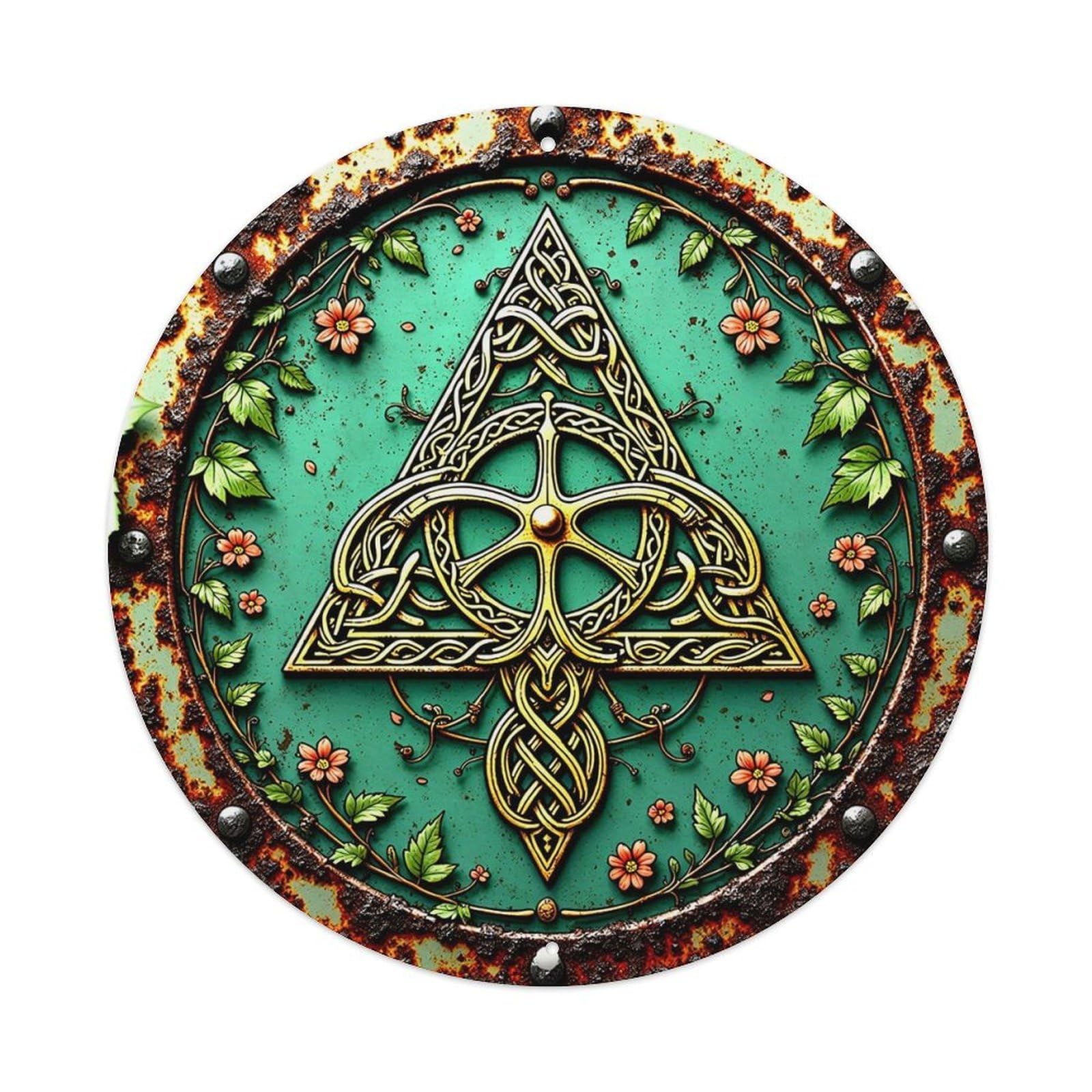 Jdyansheng Vintage Celtic Knot Triangle Floral Design Tin Sign Metal Poster Metal Signs For Home Man Cave Bar Cafe Kitchen Laundry Room Wall Decorations 8X8 Inches