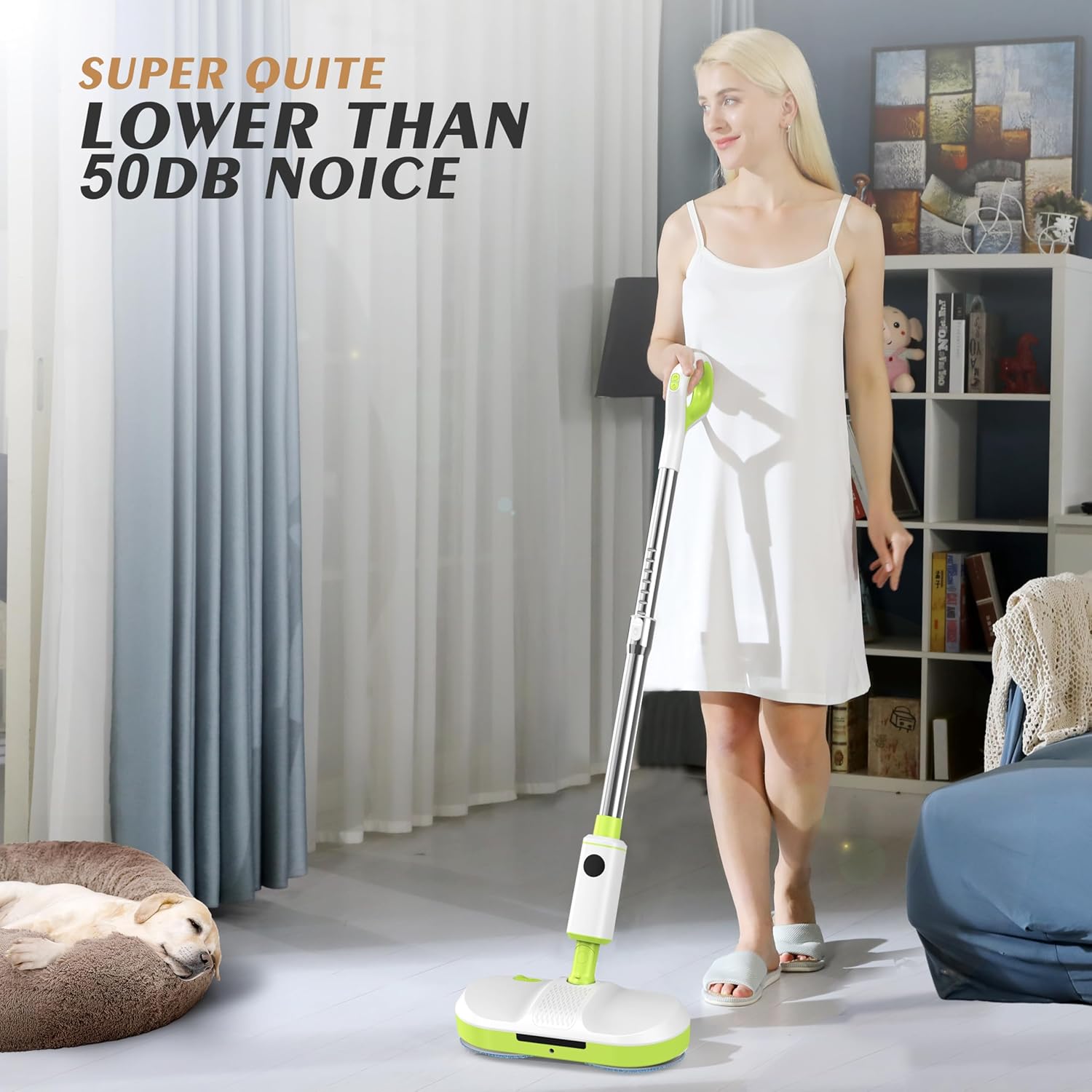 AlfaBot Cordless Electric Mop for Floor Cleaning, Dual Spin Mop with LED Headlight /Water Spray/Self-Propelled,Clean up to 2700 ft²