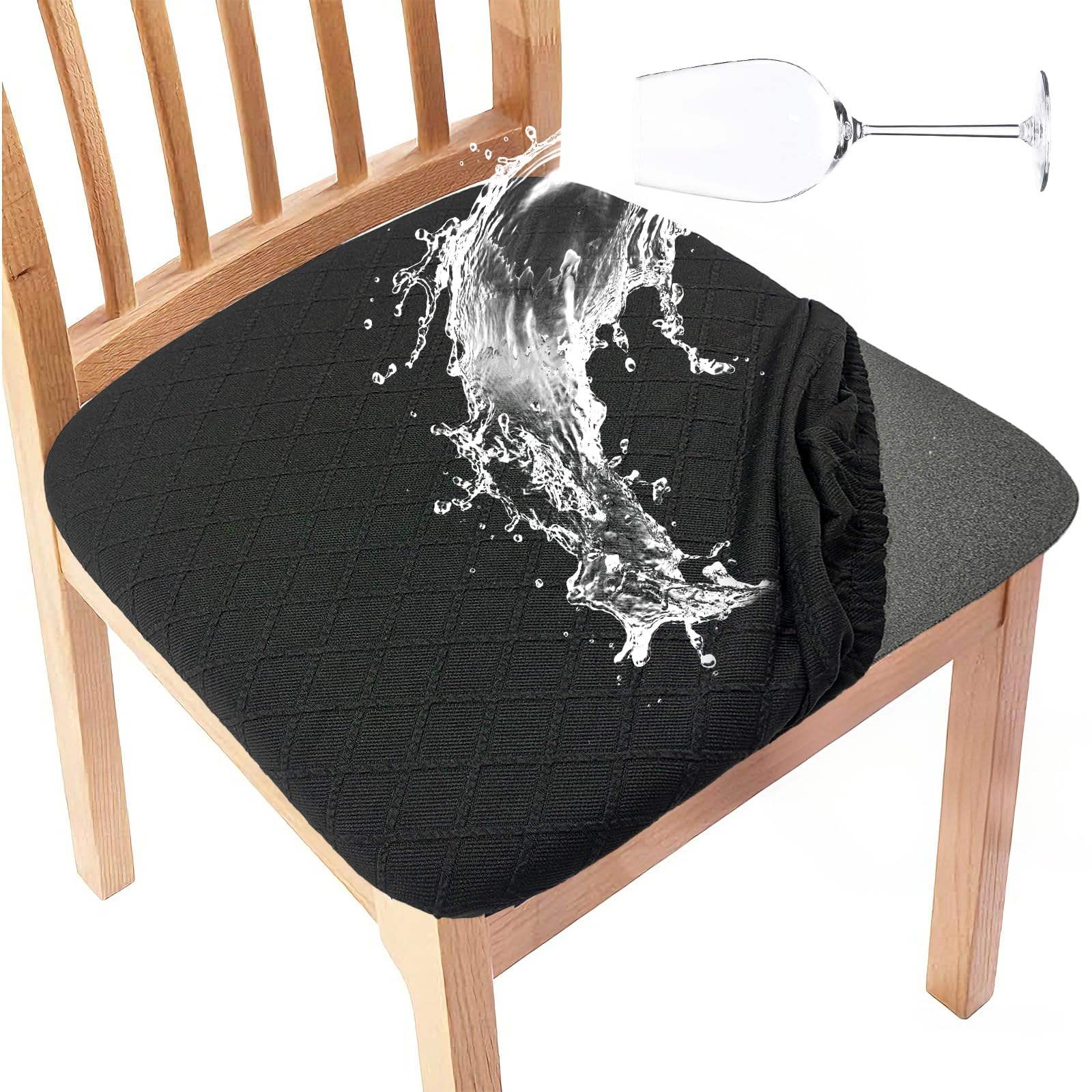 Gute Chair Seat Covers, Dining Room Chair Seat Covers with Ties, Stretch Jacquard Chair Covers Protectors for Dining Room Kitchen Chairs - 4 Pcs,