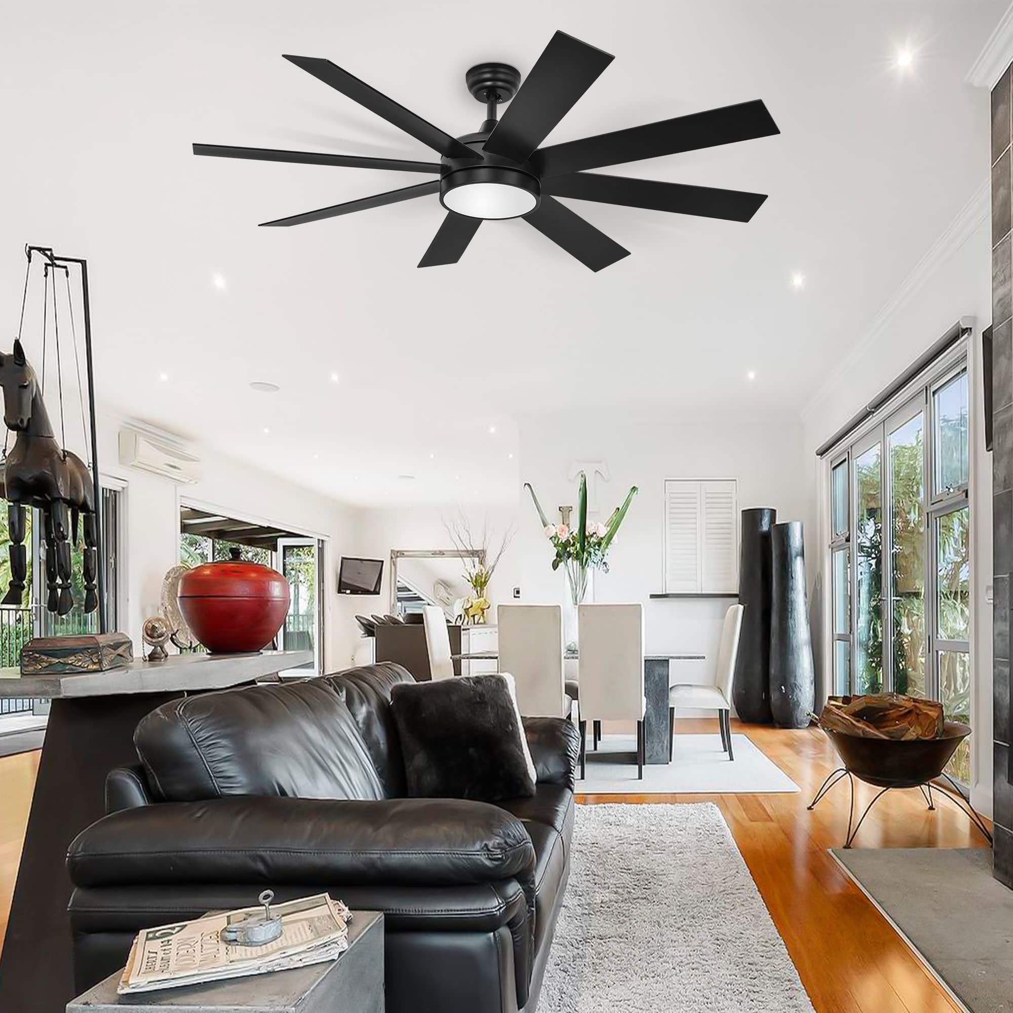 YITAHOME 60 Inch Black Ceiling Fan with Light and Remote, DC Fanlight for Indoor Outdoor, Modern Light Fan with 6 Speeds, 3 Color Temperatures, Memory Function, Quiet Reversible Motor