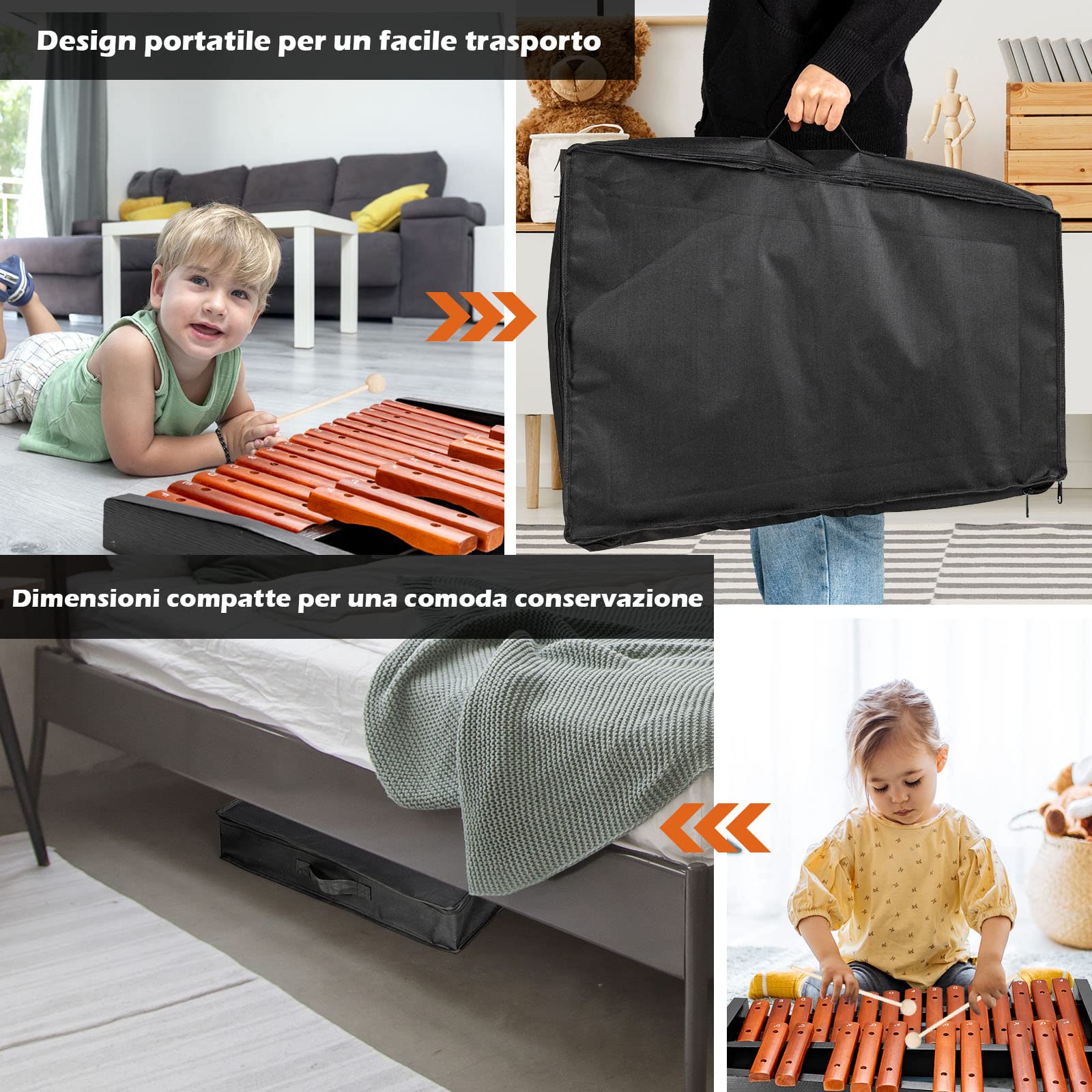 COSTWAY Xilofono con 25 Note, Glockenspiel in Legno, con 2 Mazzuole e Borsa, Strumento a Percussione di Legno, Ideale per Principianti e Bambini, 42 x 57 x 6 cm
