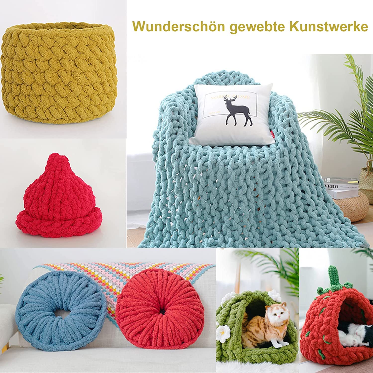 Super Soft Chenille Chunky Wolle – 230 G Pro Strang, 20 Mm Dick, Für Teppiche, Decken & Armstricken (3er-Set)