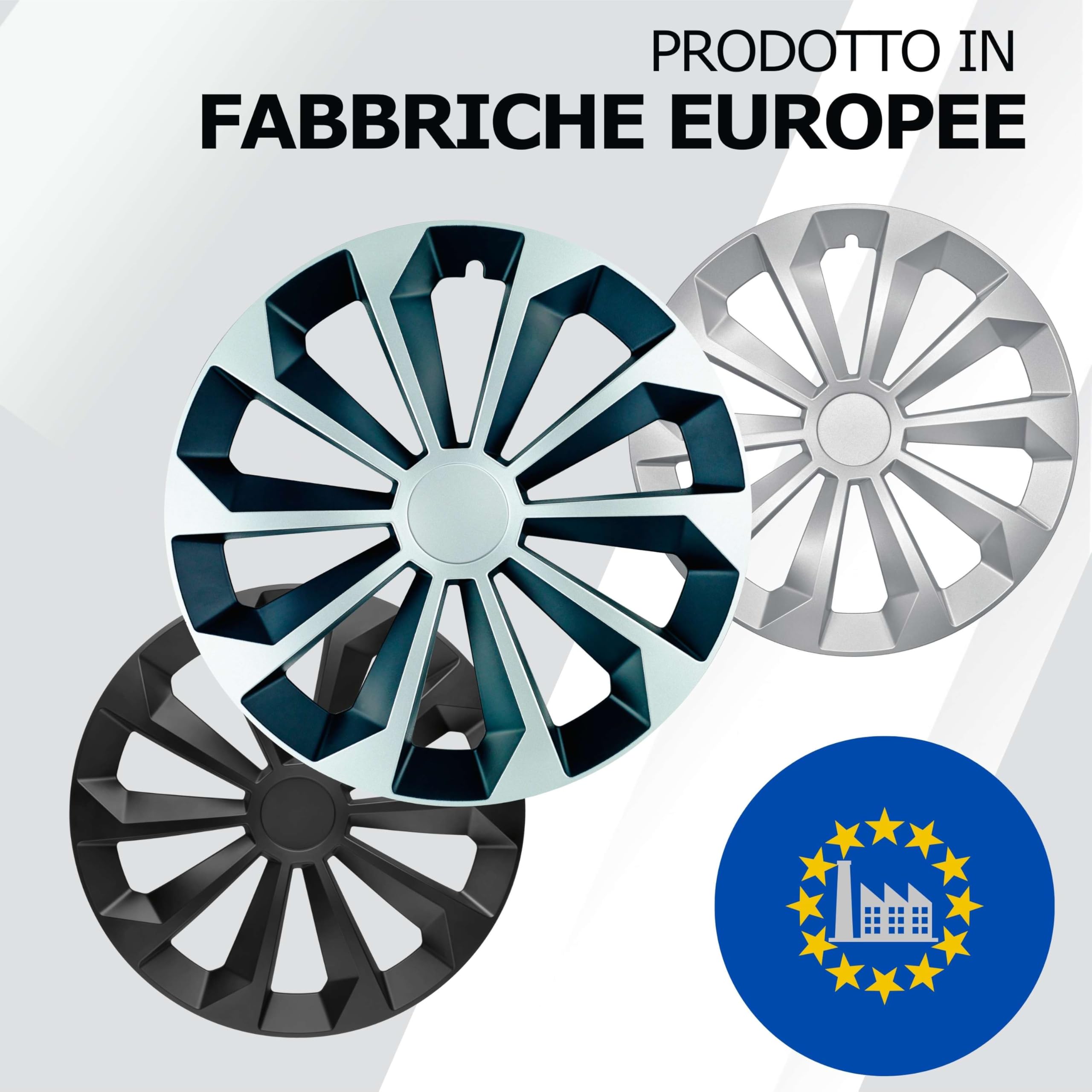 Albrecht Copricerchi 14 Pollici Argento/Nero Neri per Cerchioni in Acciaio - Borchie Pollici Fame in plastica di Alta qualità con Rivestimento a Strati - Made in EU