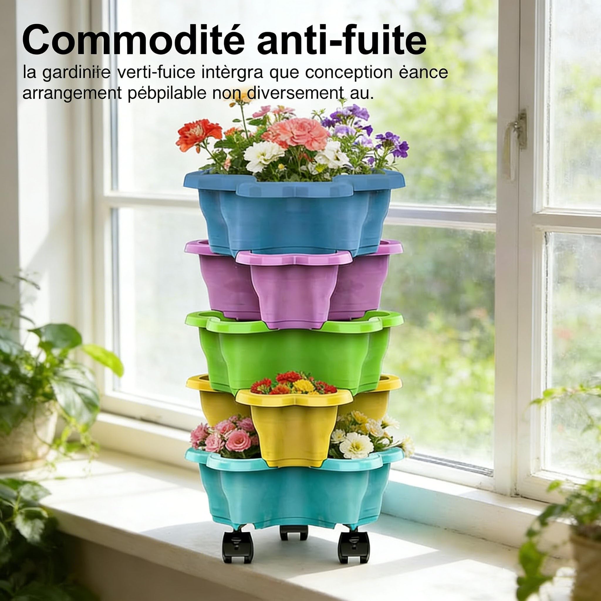 Générique Tour A Fraisier, Bac A Fraise en Hauteur, 6 Niveaux pour Fraises Et Herbes Aromatiques, avec Soucoupe À roulettes Amovibles, Tour De Plantation Gain De Place pour Balcon (6B)