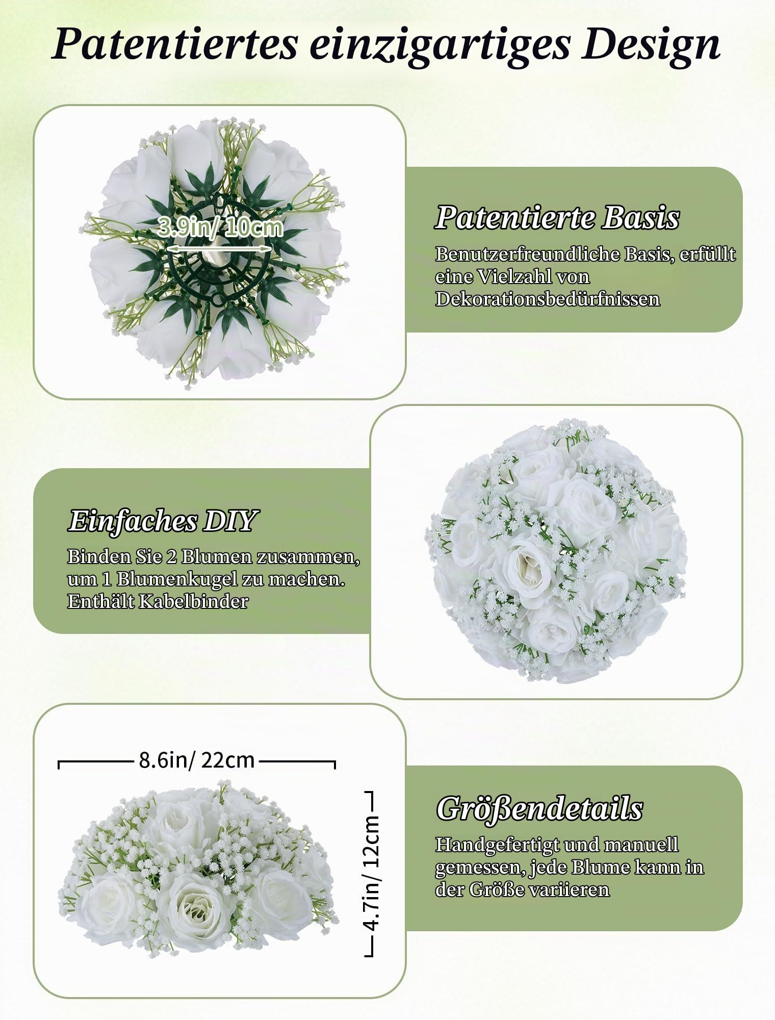 BLOSMON Kunstblumen Rosen Schleierkraut Hochzeitsdeko, 10 Stück, Weiß | Künstliche Rose Gypsophila Blumenstrauß, Blumen Kugeln für Tischdeko, Hochzeit Party, Tafelaufsätze Dekoration, Zimmer Deko