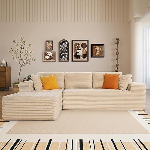 Bashaw Sofá modular Cloud de 108 pulgadas con diván en forma de L, moderno sofá modular tapizado para sala de estar y dormitorio, no requiere Beige