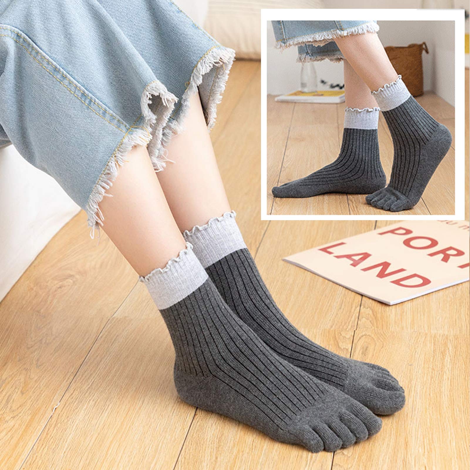Calzini Uomo A 5 Dita In Cotone - 5 Paia, Mini Equipaggio, Traspiranti, Per Corsa E Casual, Taglia 38-43, Colori Misti (Grigio, Rosso, Viola, Verde, Arancione)