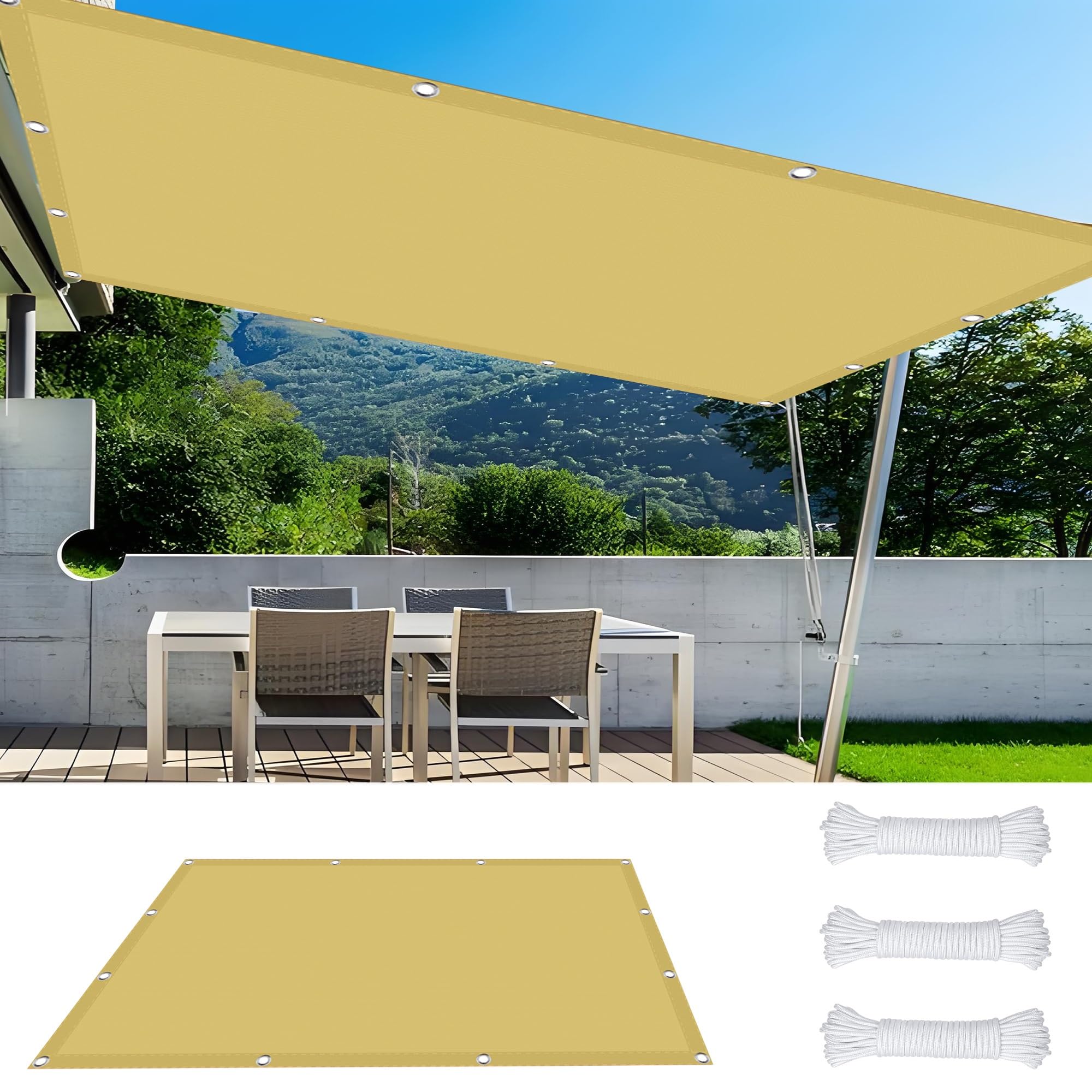 Toile d'ombrage anti-UV avec oeillets pour protection balcon jardin