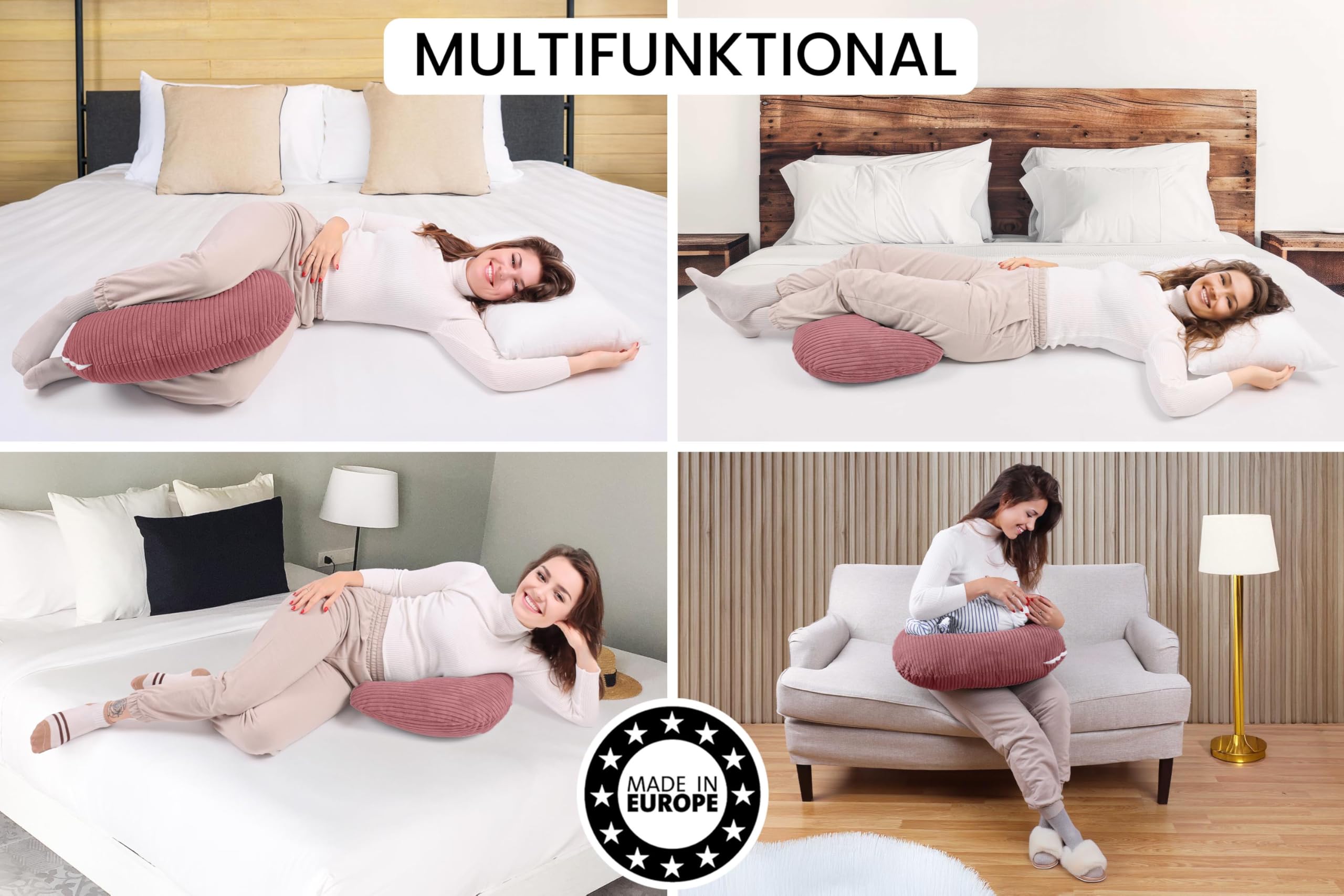 Amilian Stillkissen - Stillmond/Stillhörnchen – Schwangerschaftskissen und Lagerungskissen für Mama und Baby - mit Füllung und abnehmbarem Bezug, waschbar - Herzschimmer
