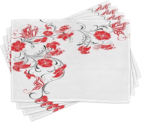 Miniatura 93 de Ambesonne Juego de 4 manteles individuales amarillos y azules, diseño de flores de primavera, flores vibrantes, manteles individuales de tela Azul