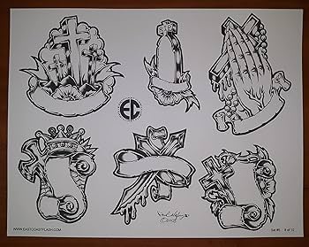 Black And Gray Religious Tattoo Flash 10 Sheets W/Lines
