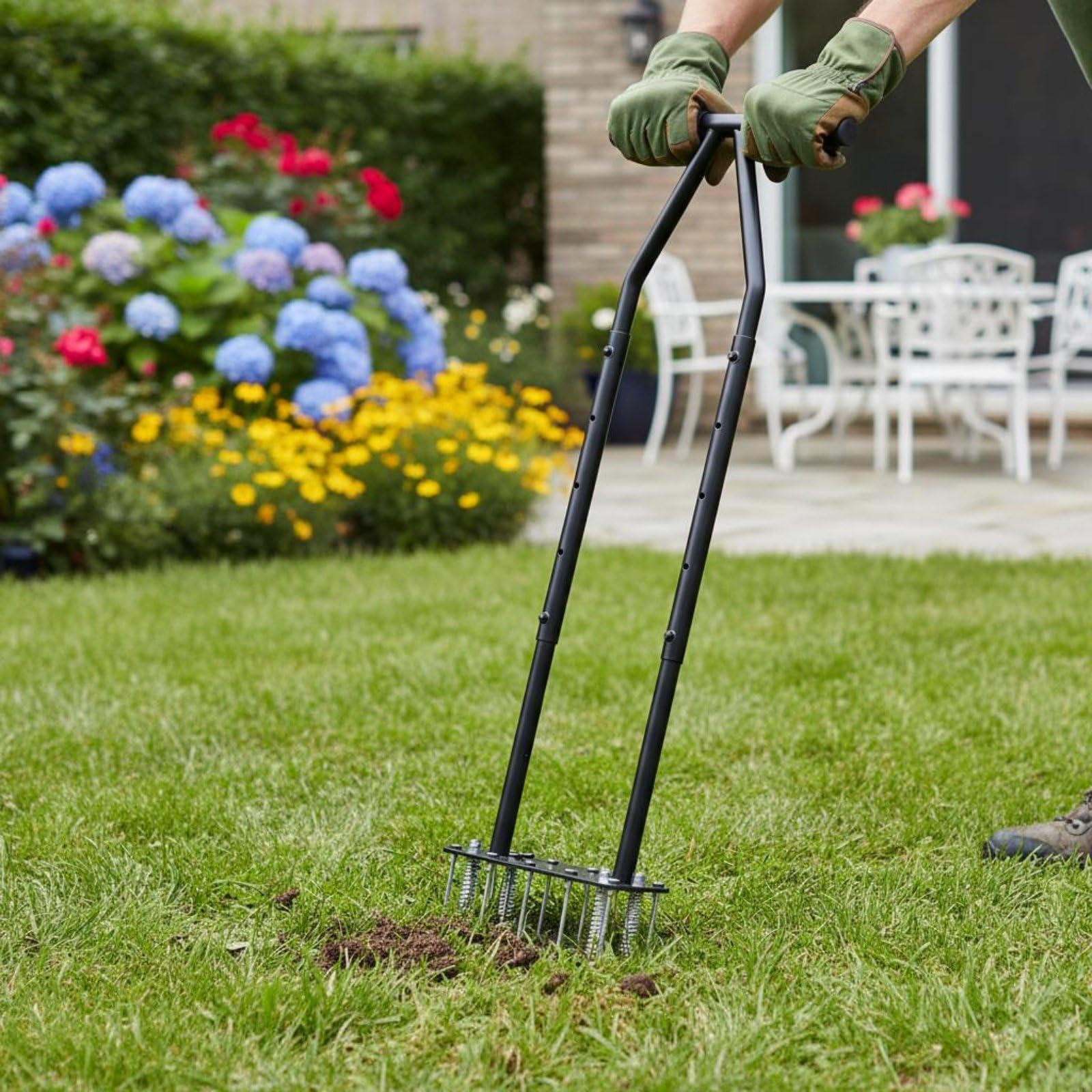 Aireador de Césped Manual Autolimpieza Aireador de Núcleo Soporte con Resorte Resorte