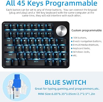 Koolertron One Handed Mechanical Gaming Keyboard with 24 Macro Keys