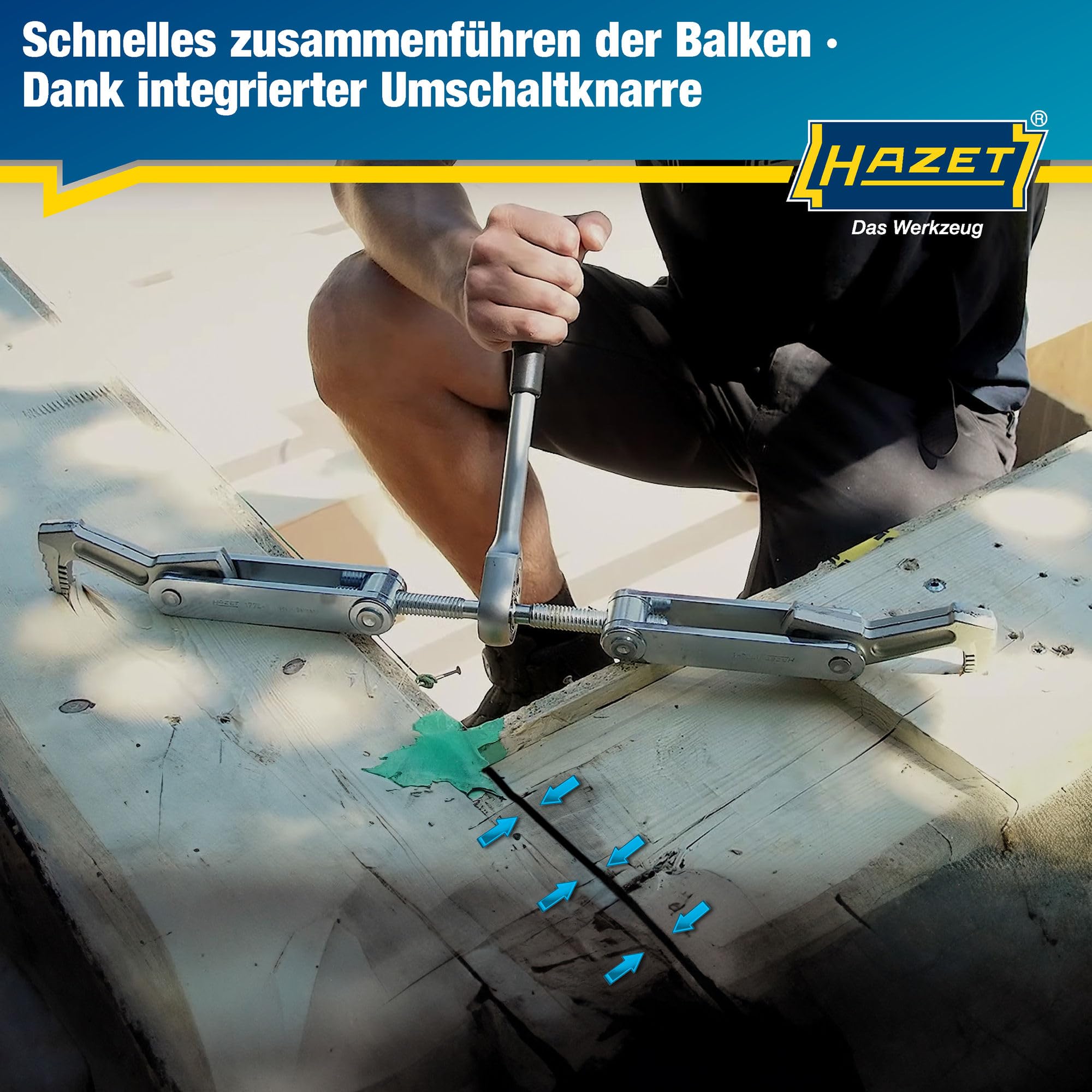 HAZET Balken-Zuggerät 1774-1 I Spannweg: 115 mm, Gesamtbreite: 440 mm, Knarrenlänge: 275 mm, Trapezgewinde TR 16 x 5 I zum Spannen, Ziehen und Zusammenpressen von Hölzern