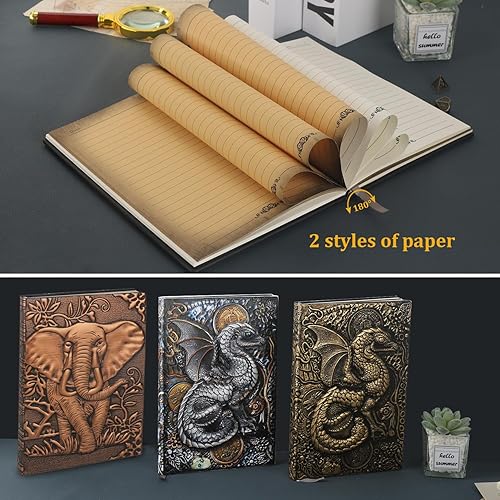 Miniatura 4 de FEIDIAO Roc - Cuaderno de cuero en relieve, con bolígrafo y funda para bolígrafo (bronce)