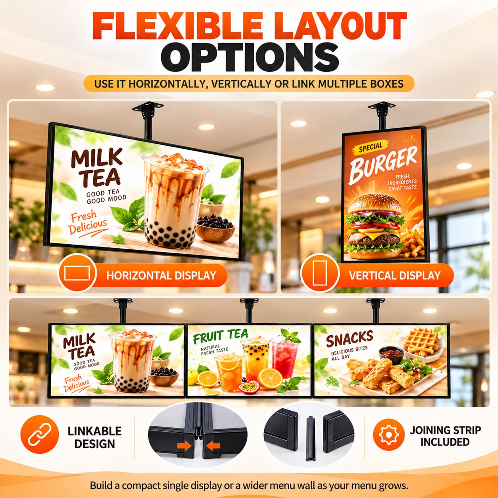 Caisson Menu LED pour Cafés et Snacks 60×70cm/23.62×27.56in