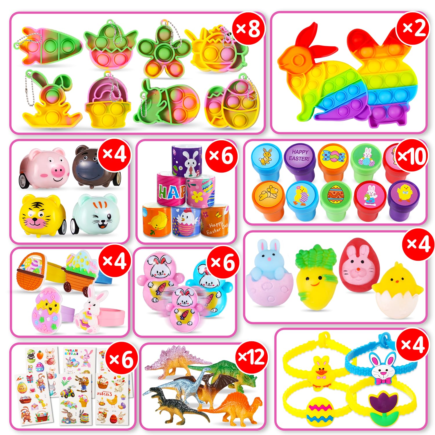 66 PCS Easter Party Favors Set for Kids, Easter Egg Fillers Fidget Toys Bulk, Easter Basket Pinata Goodie Bag Stuffers, Birthday Party Supplies Gifts Classroom Carnival Prizes for Boys Girls