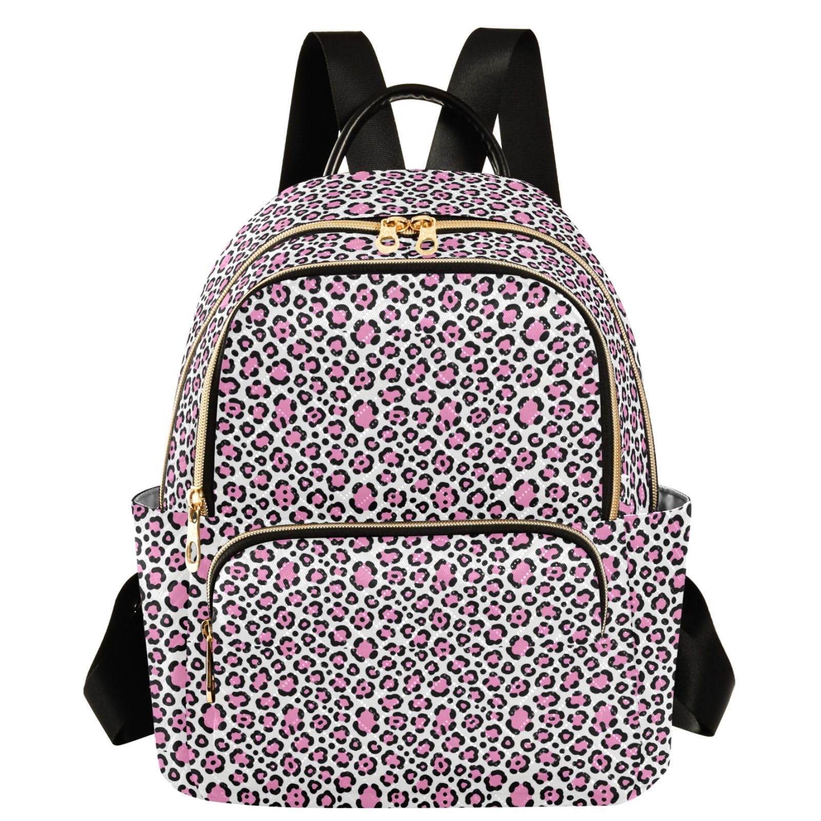 Mochila con múltiples bolsillos pequeña casual de piel de leopardo para mujer 8