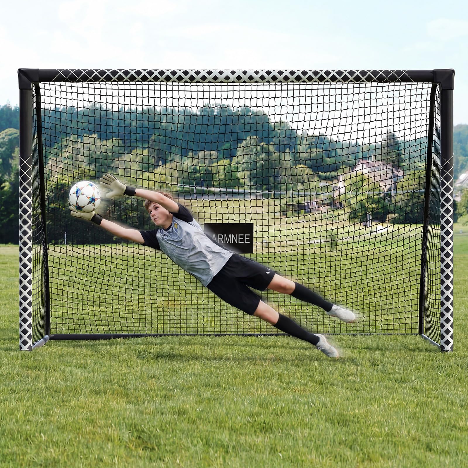 LARMNEE But de Football avec Mousse de Protection, Cage de Foot résistante aux intempéries, Filet en PE