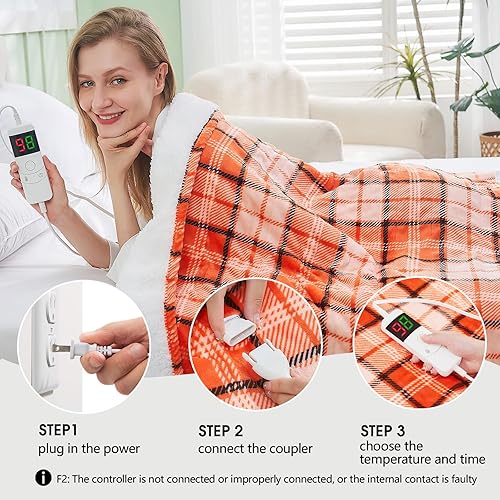 Miniatura 7 de OCTROT Manta térmica eléctrica de 50 x 60 pulgadas, manta de calentamiento rápido con doble control, 10 niveles de calor y 5 temporizadores de