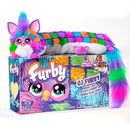 FURBY DJ Interactive Toy, Neon Star, Snuggly Electronic Plush, Music, Lights, Motion, & Games, Speaks English & Furbish, 32 in Long, 6+ Years (Amazon Exclusive)