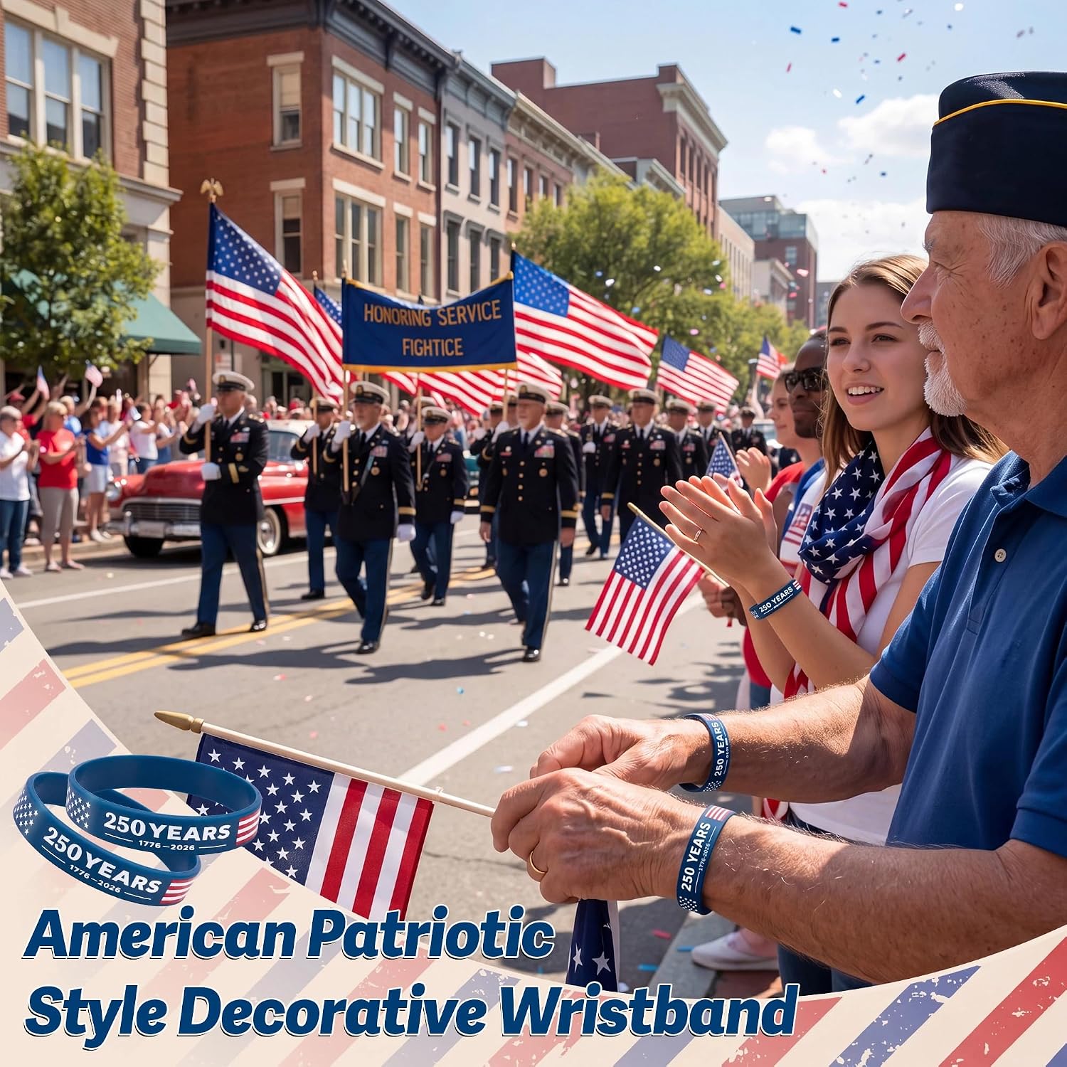 Zubebe 50 Pcs 250th 4th of July Wristband Bracelet Rubber American Flag Bracelet Bulk Military Silicone Wristband for Men Women Veteran Memorial Day Army Sport Fan Accessories Gift Party