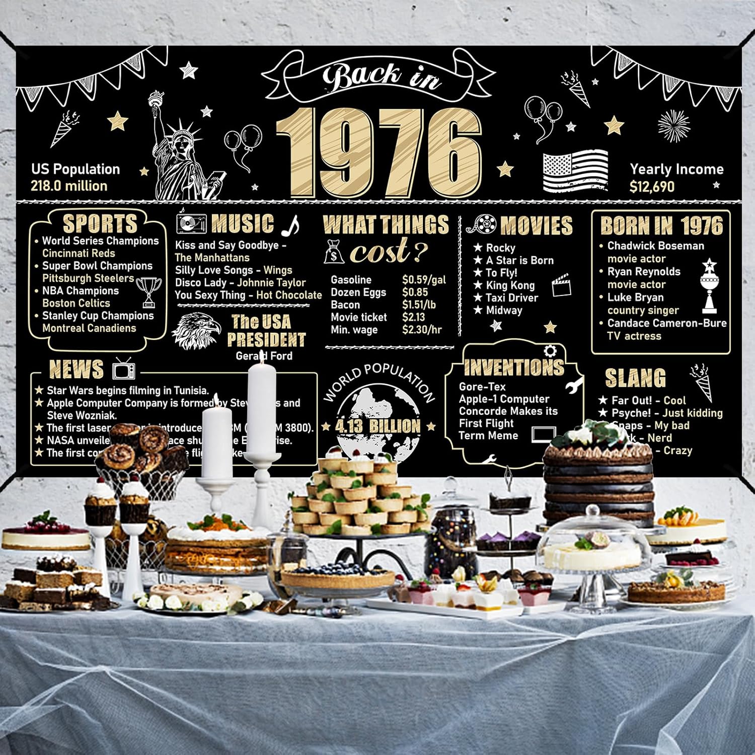 Large 50th Birthday Banner Backdrop Decorations for Men Women, Black Gold Back in 1976 50 Birthday Sign Party Supplies, Happy 50 Year Old Bday Background Decor for Outdoor Indoor - Image 4