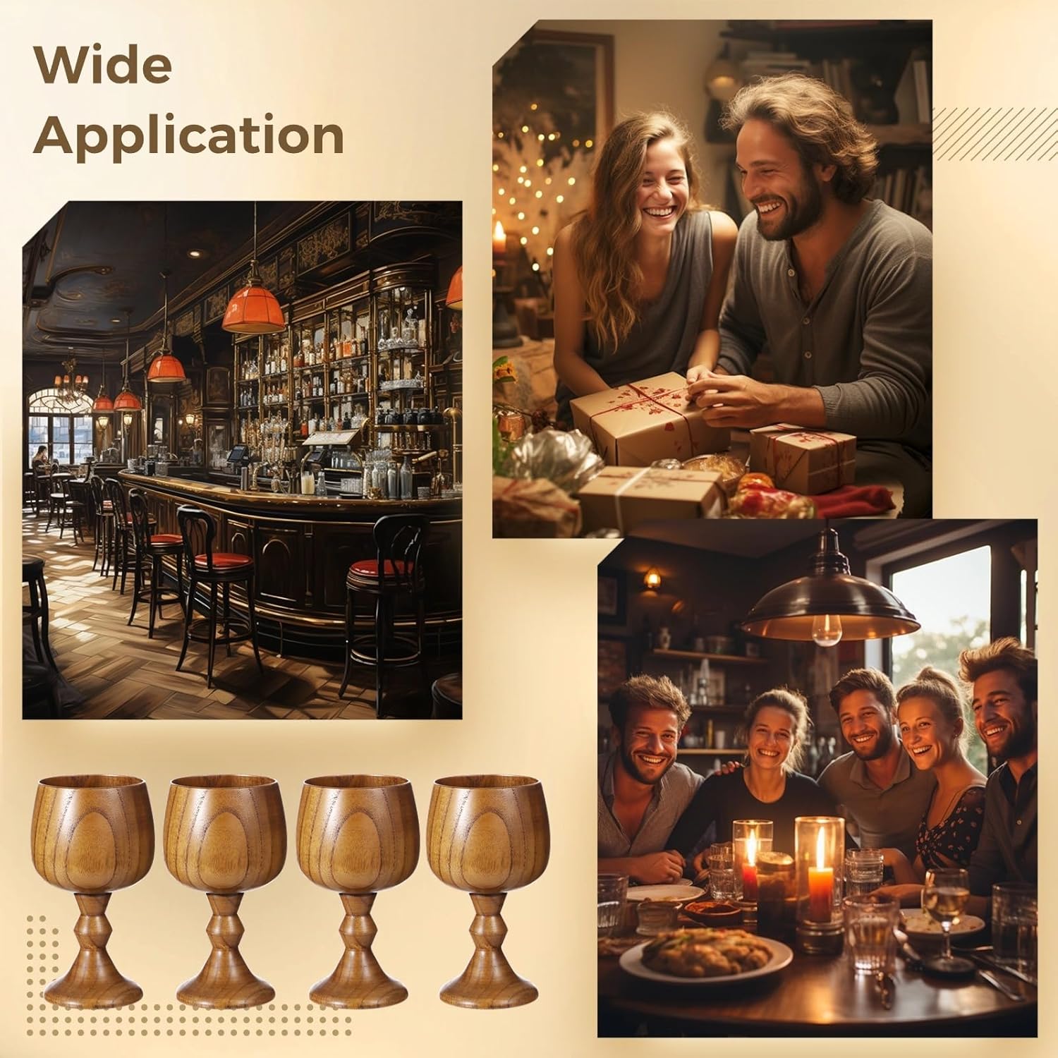 4 Pieces 5.1Oz Vintage Wooden Goblets, Medieval Drinking Cups, Retro Ash Wood Chalices for Parties, Kitchen, and Events