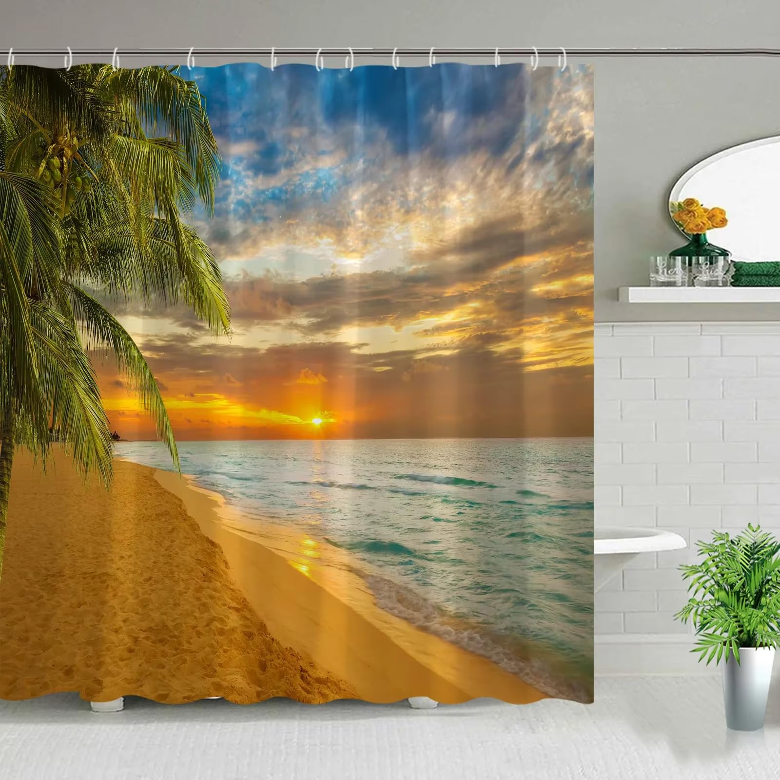 Rideau de douche anti-moisissure motif hawaïen pour douche de jardin
