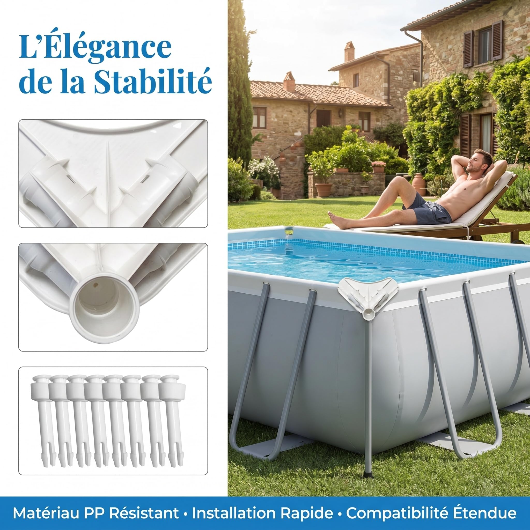 Milageto Piscoir du Support de Pièce de Remplacement,Connecteur d'angle du Cadre de Piscine, Adaptateur Facile à Installer, Support du Cadre de Piscine, Matériel de Joint d'angle avec 10 Clous
