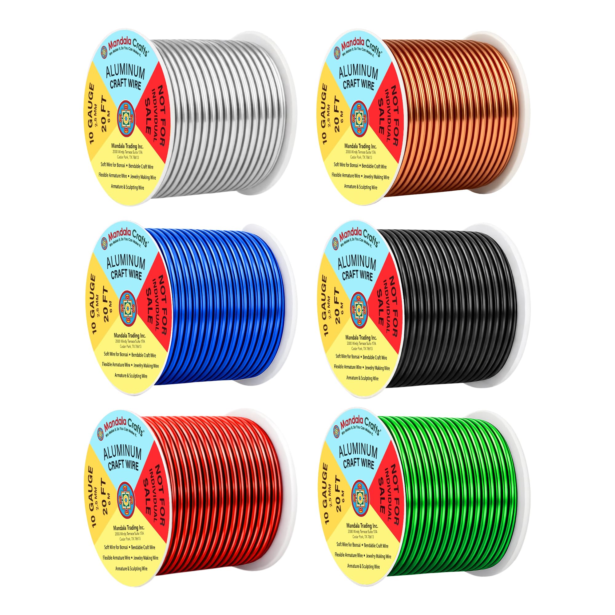Mandala Crafts 10 GA Black Red Green Assorted Anodized Aluminum Craft Wire