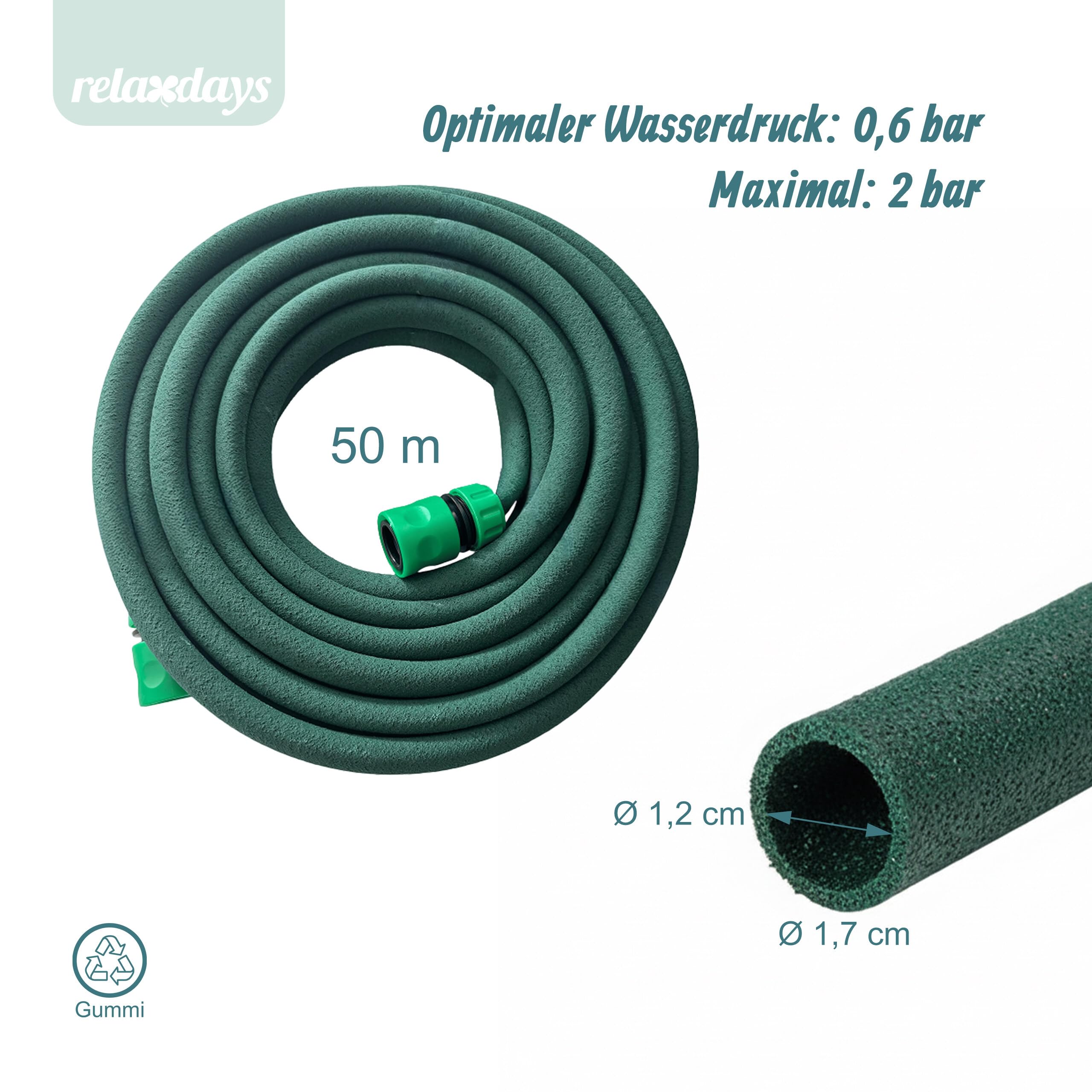 Relaxdays Tropfschlauch, Bewässerung, 50 m Perlschlauch, Hochbeet & Heckenbewässerung, Garten Bewässerungsschlauch, grün