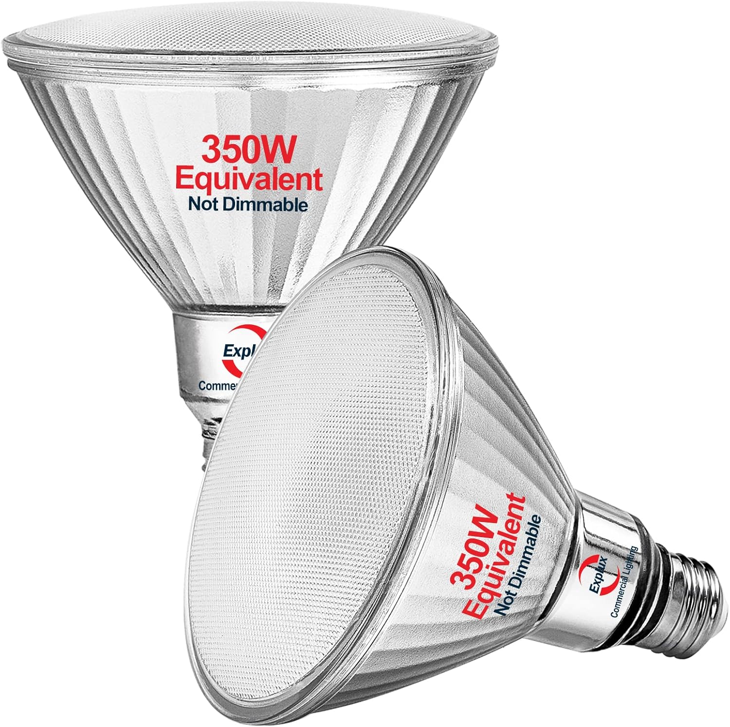 Explux 350 Watt Equivalent PAR38 LED Flood Light Bulb, Ultra Bright 5200 Lumens, Non-Dimmable, Full-Glass Outdoor Waterproof & Anti-Ageing, Daylight 5000K, 2-Pack
