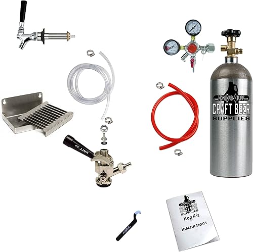homebrewstuff Puerta de llave Única Mount kegerator Proyecto de cerveza Kit de conversión wSankey Coupler, regulador de CO2, tanque & bandeja de