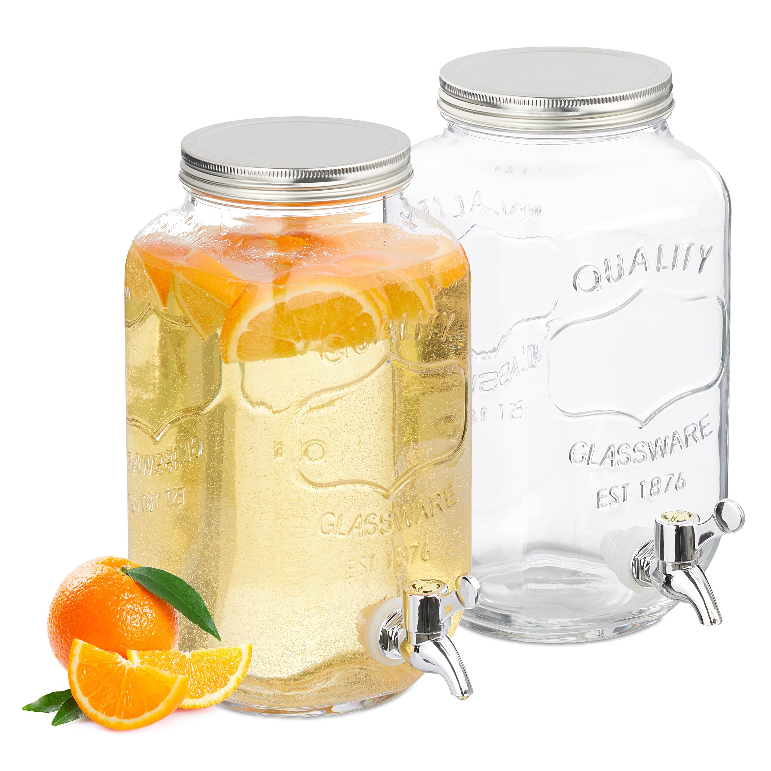 Relaxdays Drinks Dispenser, 2 Jars, 3.5 Litres each, with Tap & Lid, Water Pitcher, Beverage Container, Transparent