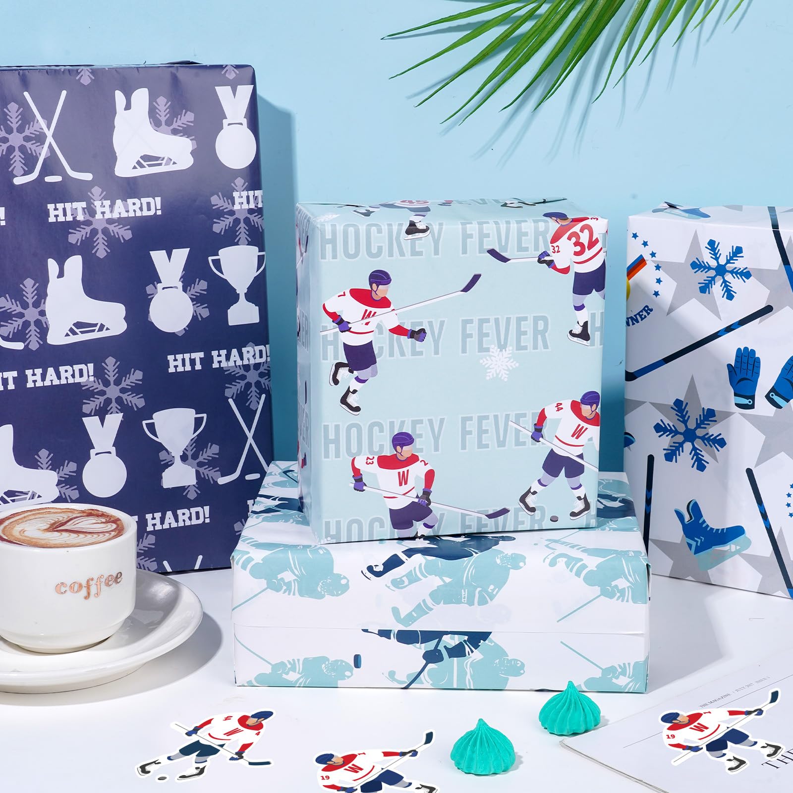 Eishockey-Geschenkpapier, 12 Bögen, Hockey-Geschenkpapier, Sport-Geschenkpapier, Eishockey-Themen-Geschenkverpackung für Party, Geburtstag, Teamfeier, 50,8 x 71,1 cm