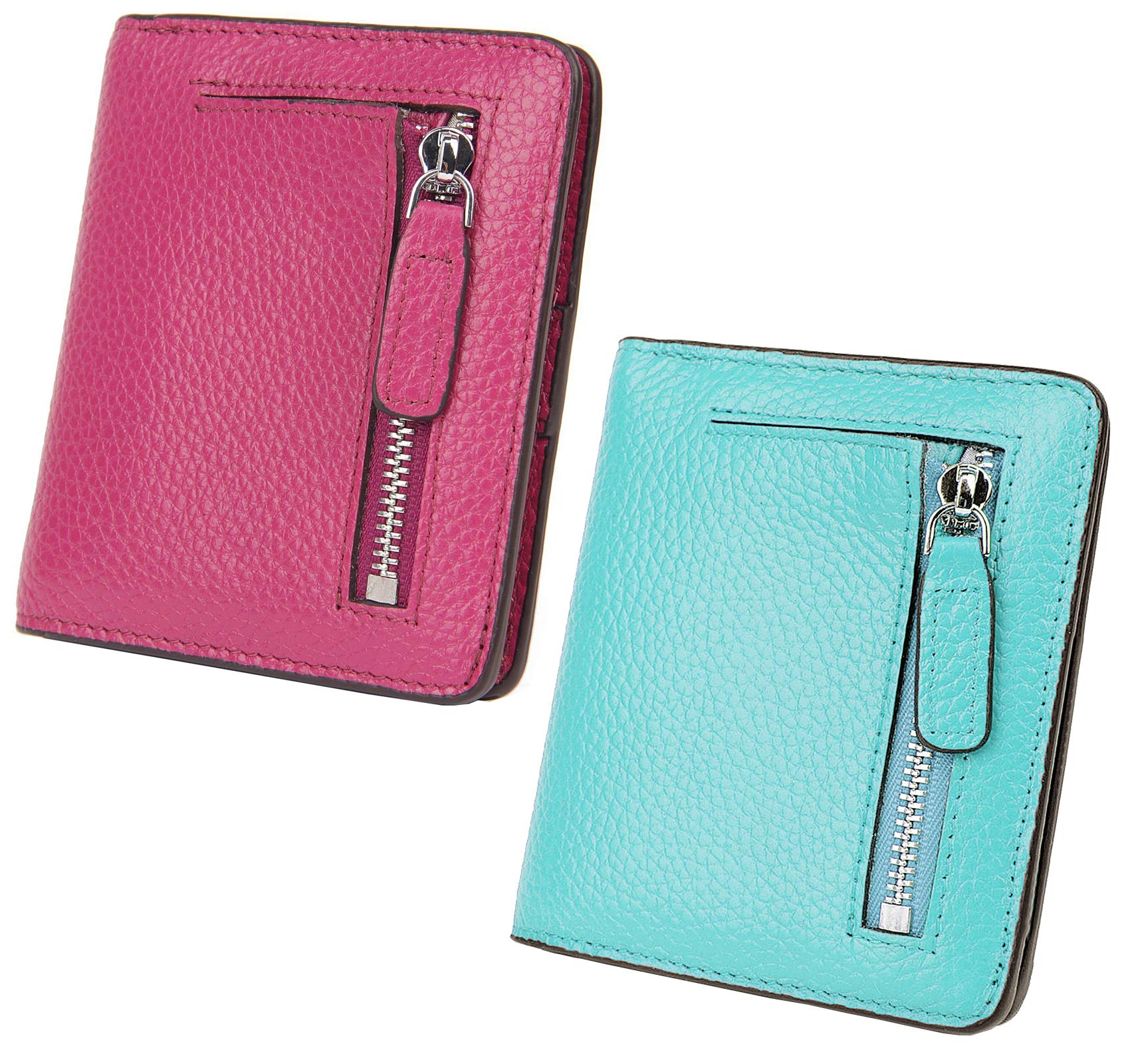 AINIMOERWomen Leather Wallet RFID Blocking Small Mini Bifold Zipper Pocket Card Case Purple and Sea Blue