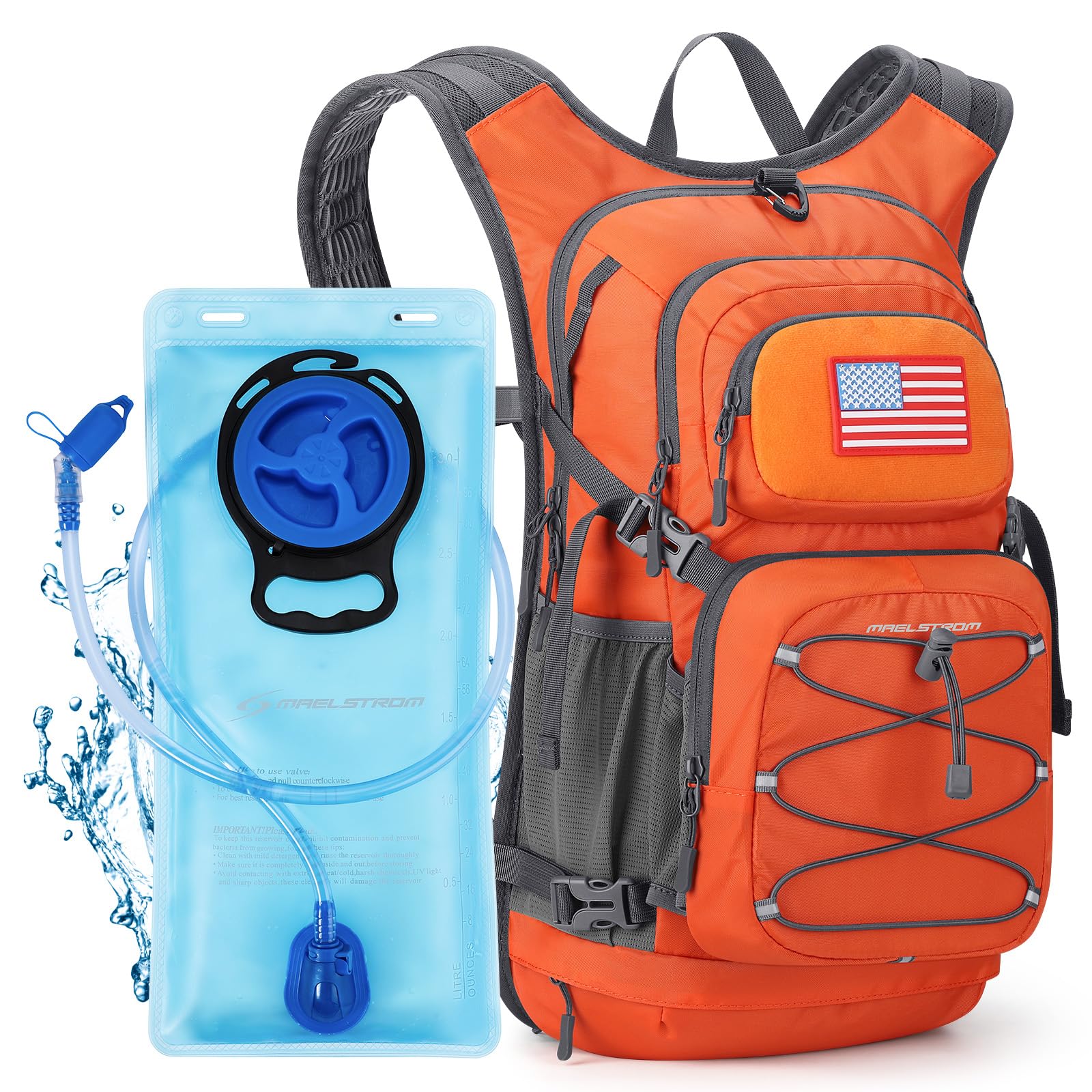 Maelstrom Hydration Hiking Backpack with 2L/3L Water Bladder, High Flow Bite Valve Camping Daypack Lightweight