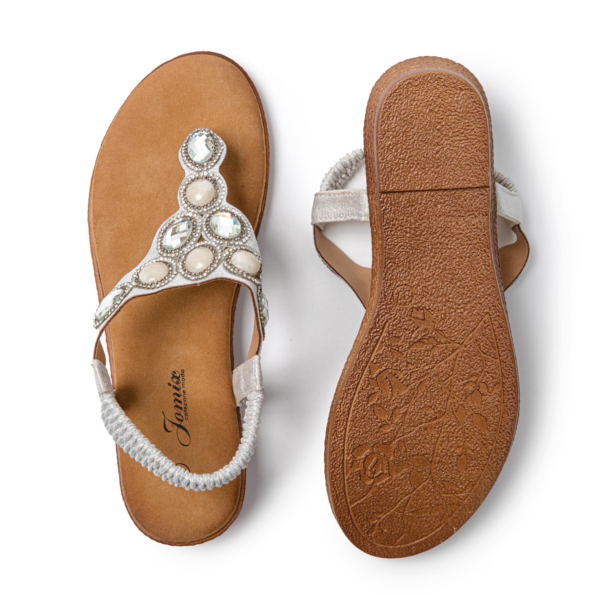 JOMIX Sandali Donna Estive Infradito con Gioielli e Strass Zeppa Bassa Chiusura Elastica