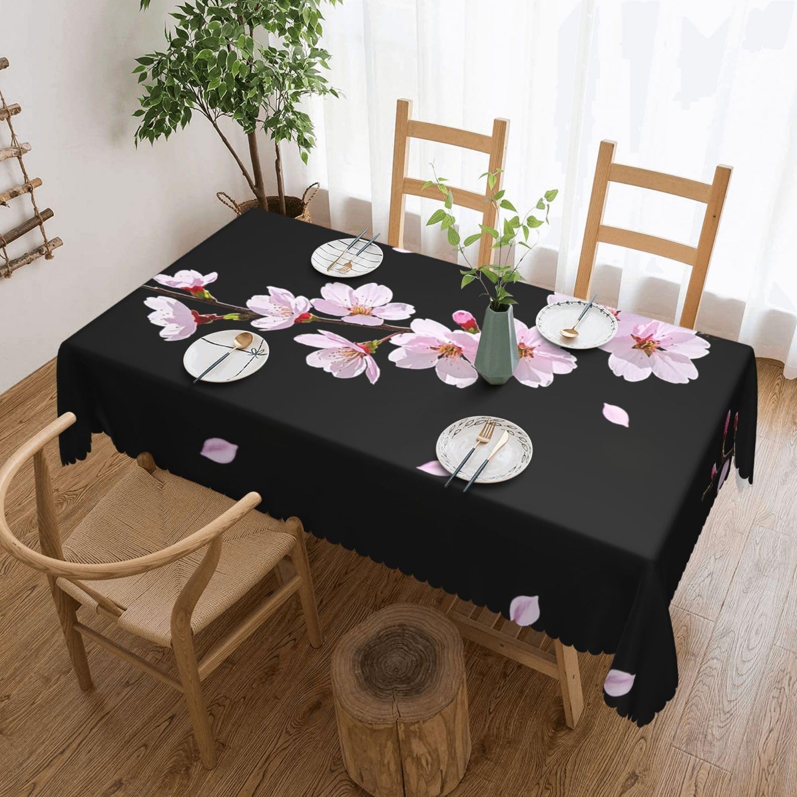 Falling Petals Cherry Blossoms Tablecloths for Rectangle Tables 54 x 72 Inch - Reusable Washable Dining Table Clothes - Stain and Wrinkle Resistant Decorative Fabric Table Cover for Wedding Party