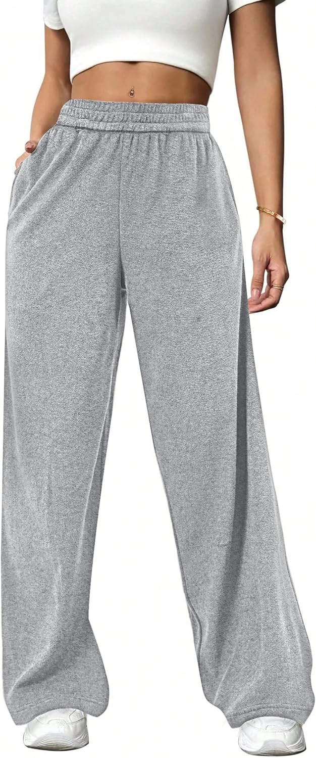 Bsubseach Wide Leg Sweatpants for Women Baggy Terry Cloth Palazzo Pants with Pockets High Waisted Lounge Pant